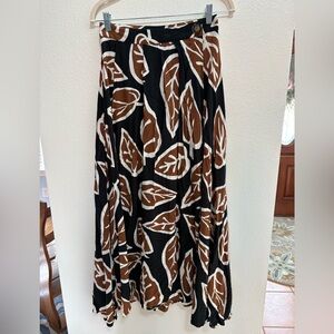 Who What Wear Black and Brown Leaf Maxi Skirt Wrap button 4